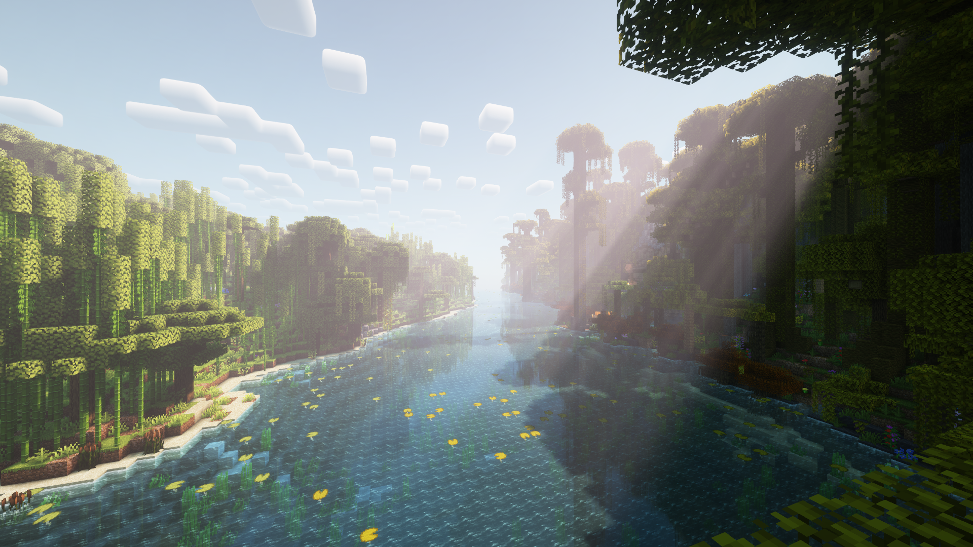 A scenic river picture in Minecraft